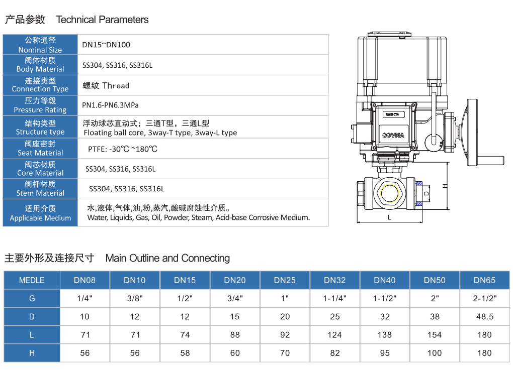 電動三通式內(nèi)螺紋球閥